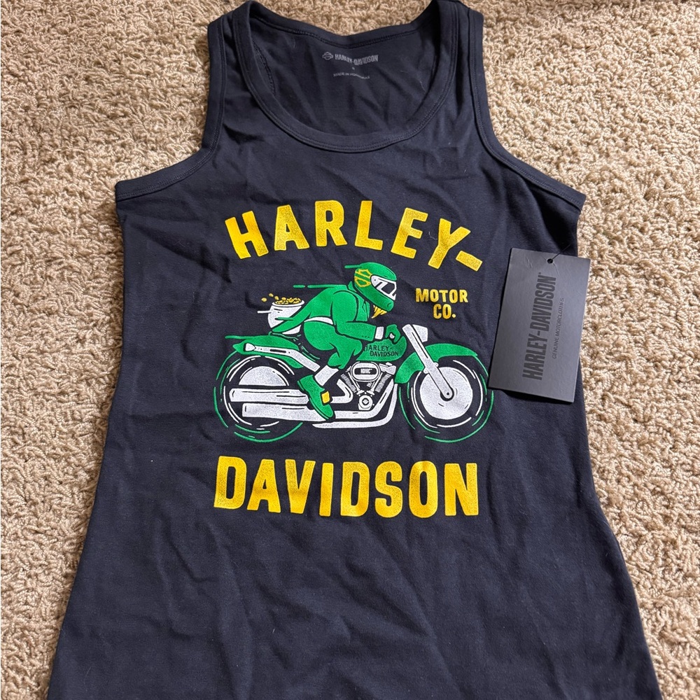 Harley-Davidson Black Tank Top with Yellow and Green Graphics